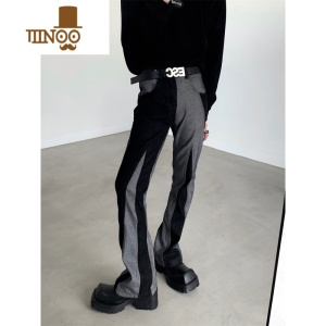 YANXU/巨显腿长 小众设计感微喇叭裤男垂感感直筒黑灰牛仔裤