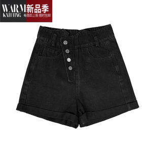 SHANCHAO2023年新款夏季薄款显瘦显高裤子女设计感黑色高腰牛仔短裤