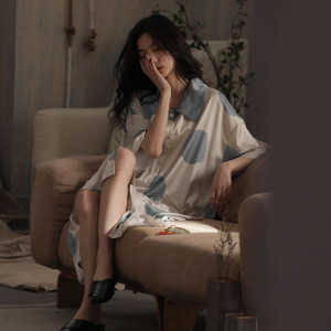 SHANCHAO睡裙女夏季冰丝薄款长款短袖2023年新款睡袍宽松加大码高级感睡衣