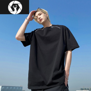 HongZun美式230克t恤男夏季设计感小众十字星拉链短袖7