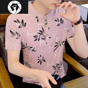 HongZun男士短袖t恤立领夏季冰丝男装2023年新款青年潮流时尚polo衫冰感