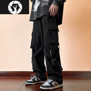 HongZun美式工装裤男春季高街潮牌设计感小众拉链裤子宽松阔腿直筒休闲裤