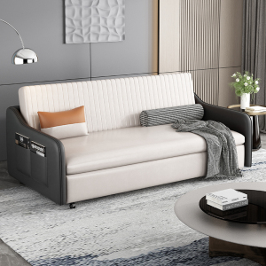 欧梵森 北欧轻奢沙发床客厅折叠两用可伸缩现代简约双人储物科技布小户型组合布艺沙发简欧风格坐卧多功能家具家装