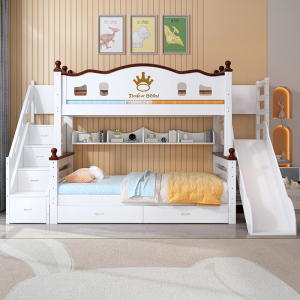 欧梵森 儿童床现代简约实木床子母床北欧上下床双人床高低床双层床成人床大人床成年床多功能上下铺木床滑梯床