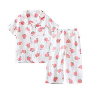 KIDS MAM&DAD夏季女童睡衣套装短袖家居服套装儿童睡衣宝宝空调服居家服两件套系扣