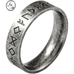 JiMi卢恩符文钛钢戒指男ins潮 小众设计黑色复古维京个性尾戒女小指环