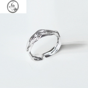 JiMi1STXULIE小众设计925银银戒指简约冷淡风肌理暗黑开口女食指戒