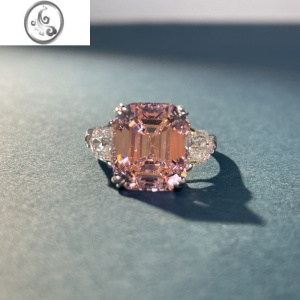 JiMi4克拉培育高碳钻s925银银戒指粉色钻大克拉宝石指环轻奢饰品