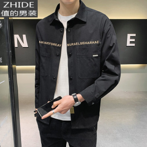 SUNTEK棉休闲夹克衬衫男士长袖春季韩版修身2020新款衬衣潮流帅气外套衬衫