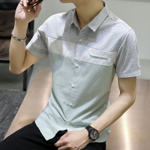 SUNTEK短袖男衬衫帅气夏季新款韩版潮流格子衬衣潮牌寸衫修身男装上衣服衬衫