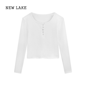 NEW LAKE美式复古正肩短袖火t恤女夏季2024新款设计感修身显瘦短款上衣