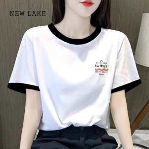 NEW LAKE夏季2024新款拼接设计感短袖t恤女士纯棉百搭打底衫休闲宽松上衣