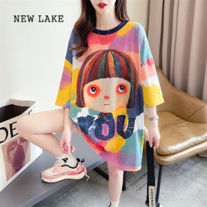 NEW LAKE设计感小众扎染短袖t恤女2024新款夏季宽松冷淡系独特别致上衣服