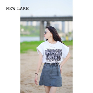 NEW LAKE2024夏季新款上衣设计感小众短款小个子正肩显瘦黑色短袖t恤女士