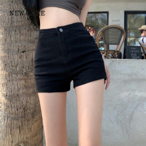 NEW LAKE黑色牛仔短裤女夏季高腰辣妹小个子热裤紧身2024年新款包臀裤薄款