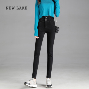 NEW LAKE牛仔裤女[弹力]春新款高腰紧身薄小脚裤显瘦显高九分裤