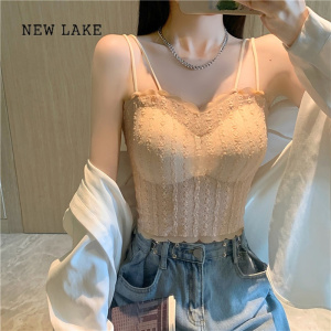 NEW LAKE白色蕾丝小吊带背心女春夏文胸内搭带胸垫一体美背内衣打底衫上衣