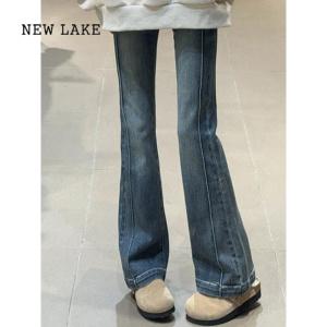 NEW LAKE大码美式复古微喇叭牛仔裤女春季梨形身材裤子胖mm高腰显瘦马蹄裤