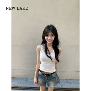 NEW LAKE辣妹美式复古做旧牛仔短裤女夏季薄款小个子高腰显瘦A字阔腿热裤