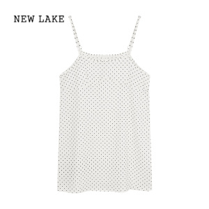NEW LAKE白色波点吊带连衣裙女夏季2024新款日系叠穿罩裙小个子打底裙短裙