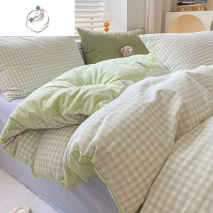 舒适主义日式简约四件套ins风北欧全水洗棉格子床单被套三件套床上用品4件