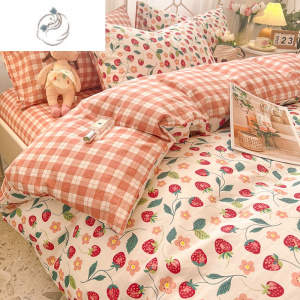 舒适主义草莓床上四件套100网红女床品床单三件套床笠田园花被套4