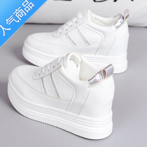 SUNTEK2022春秋新款小白鞋女厚底鞋内增高5cm坡跟运动百搭休闲女鞋.