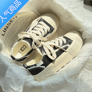 SUNTEK厚底帆布鞋女小众原创设计小白鞋小香风奶fufu休闲鞋子板鞋
