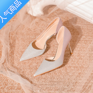 SUNTEK高跟鞋女小众设计高级感气质名媛细跟婚鞋主婚纱2023年新款伴娘鞋