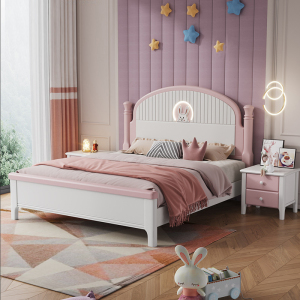 百冠环球 儿童床女孩公主床卧室实木1.2米1.5米 兔子床 儿童房家具组合套装学生床