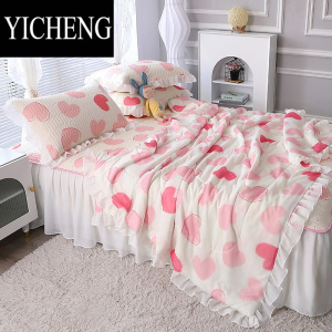 YICHENG夏季韩式乳胶凉席床裙四件套花边空调被凉感夏被公主风冰丝软席子