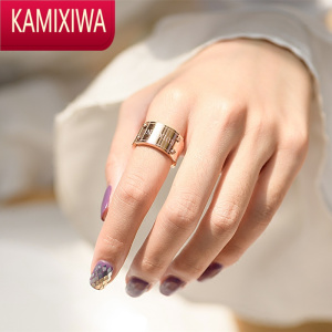 KAMIXIWA网红夸张钛钢食指戒指女小众设计时尚高级感个性宽面装饰指环潮
