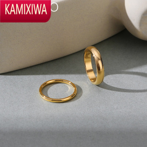 KAMIXIWA欧美ins潮冷淡风钛钢金色光面光版素圈食指尾戒指女小众设计