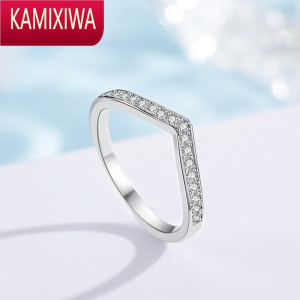 KAMIXIWA玫瑰金彩金铂金V型小排钻戒女莫桑石心形食指多戴式叠戴护戒指