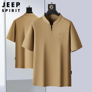 JEEP 吉普短袖T恤男夏季新款立领宽松大码衣服舒适T恤男士