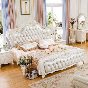 犇鑫西牛欧式床主卧双人实木卧室家具公主婚床1.8米2.0米大床白色公主床