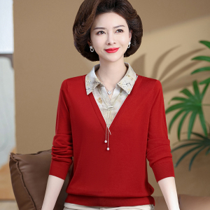 恒源祥妈妈春秋装洋气薄款上衣2024新款中老年女士桑蚕丝针织小衫