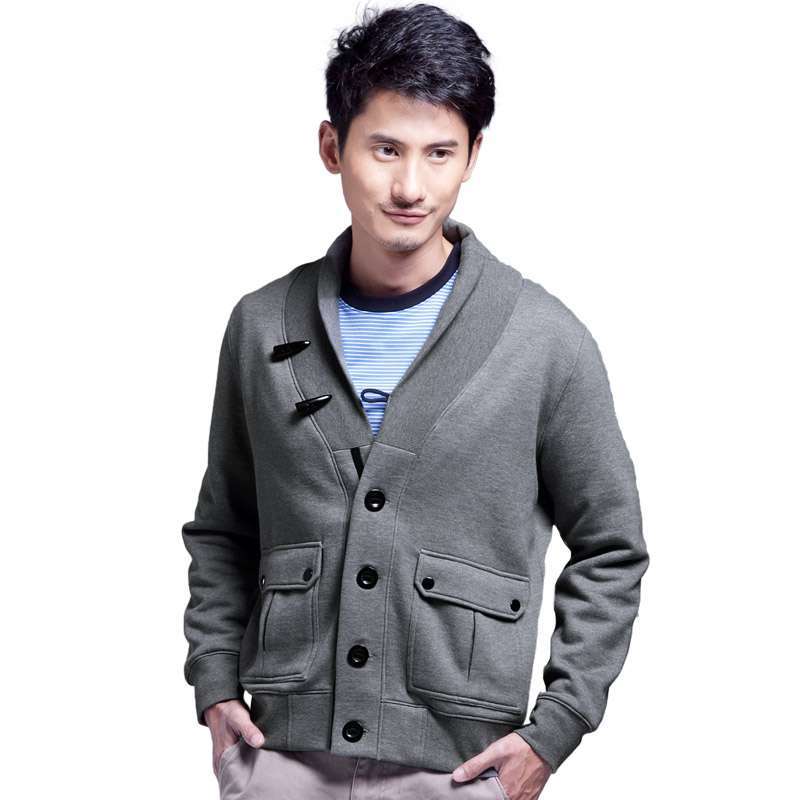 诠渡良品男装休闲开衫卫衣外套81695（浅麻灰/L）