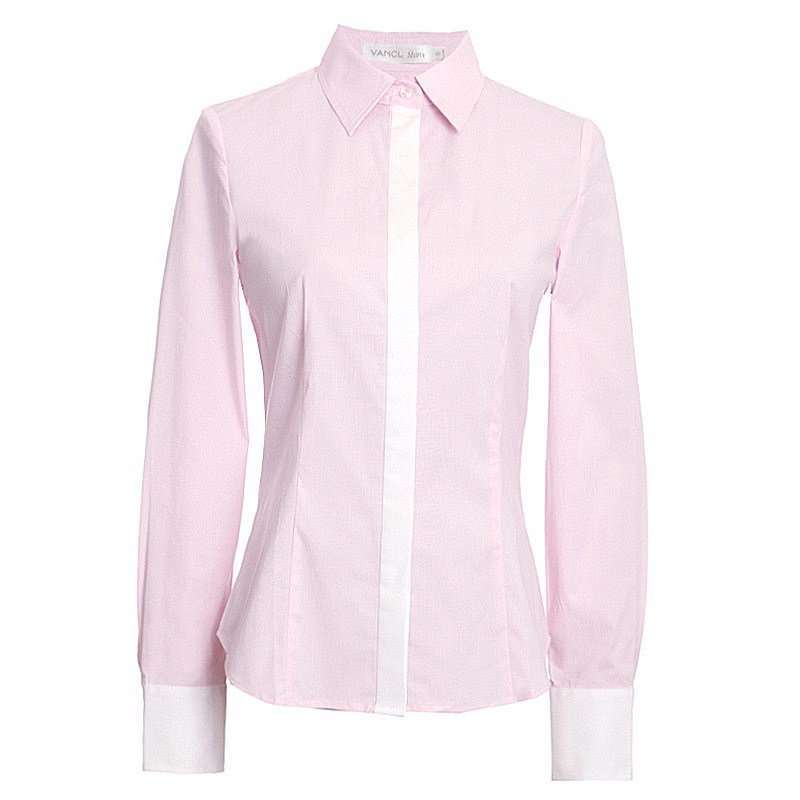 VANCL凡客诚品 时尚相拼细条女式衬衣 粉红条 XS