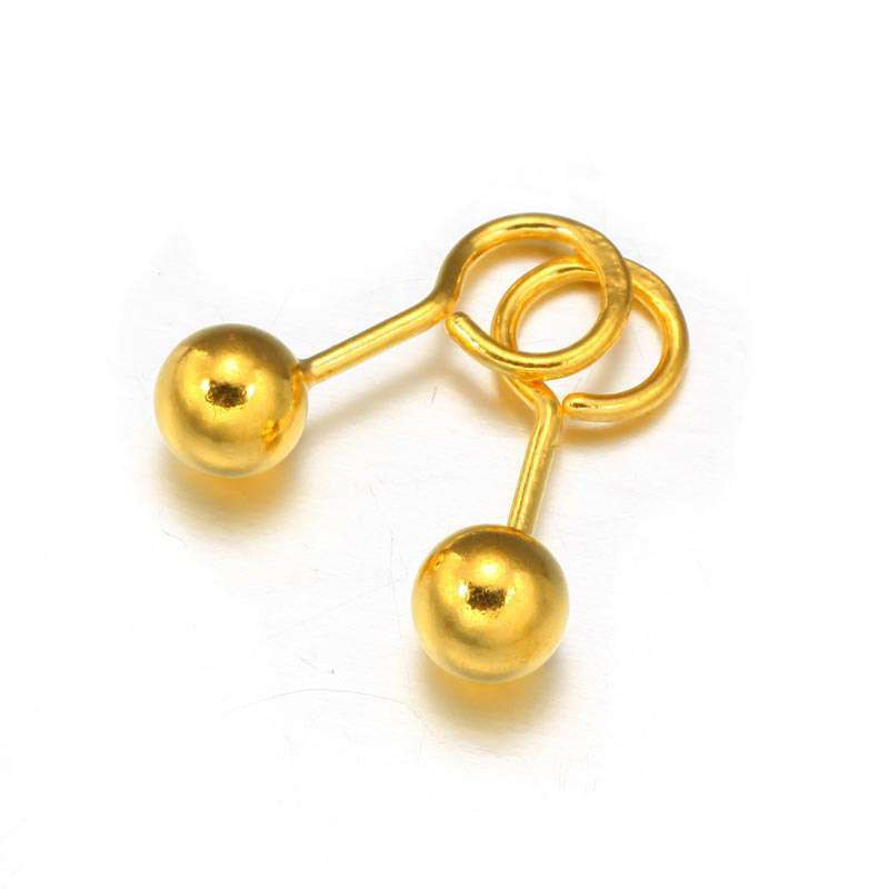 萃华金店 千足金黄金精品耳钉 亮面圆珠耳钉 1.58g
