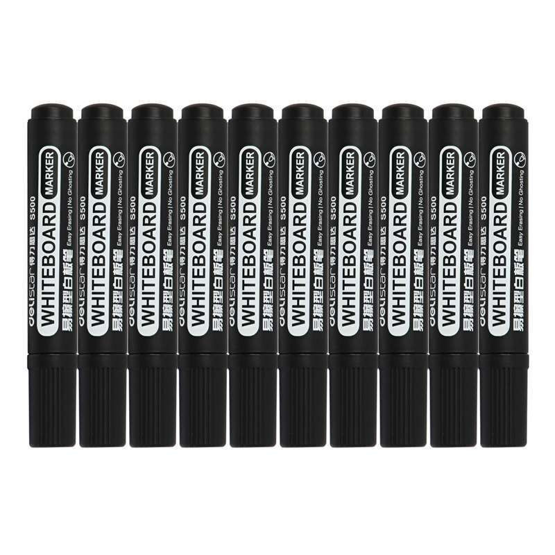 得力(deli)s500 高品质纤维笔头白板笔 10支装 黑色