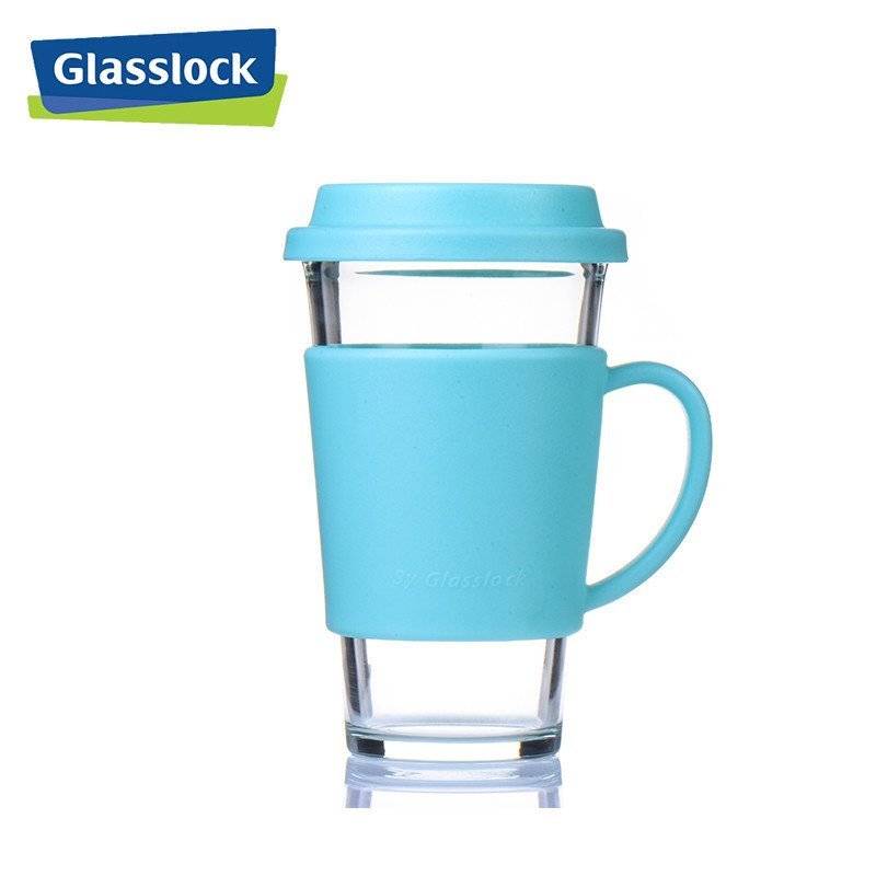 三光云彩Glasslock带盖钢化耐热玻璃水杯含隔热套500ml RC106 天空蓝