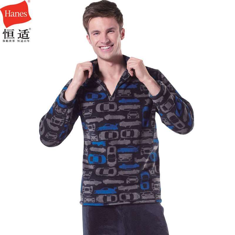 恒适 Hanes男式半开襟珊瑚绒套装印花(XXL)MLM1302-N.911.XXL