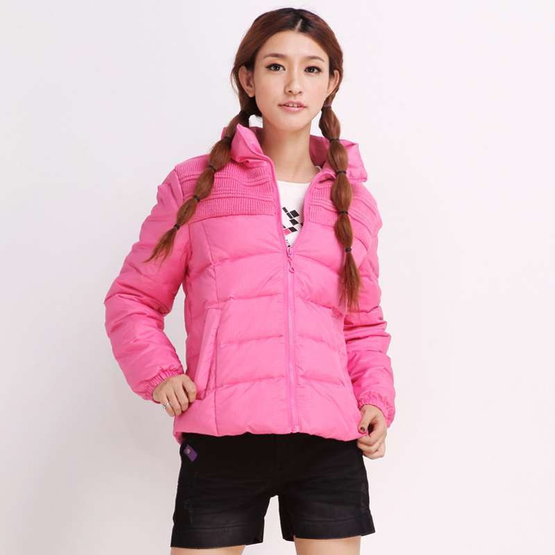 唐狮 女格子拼毛织羽绒服11142107240240505(浅桃红L)