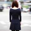 韩都衣舍韩国女装拼接圆领长袖连衣裙GJ1701藏蓝色 M