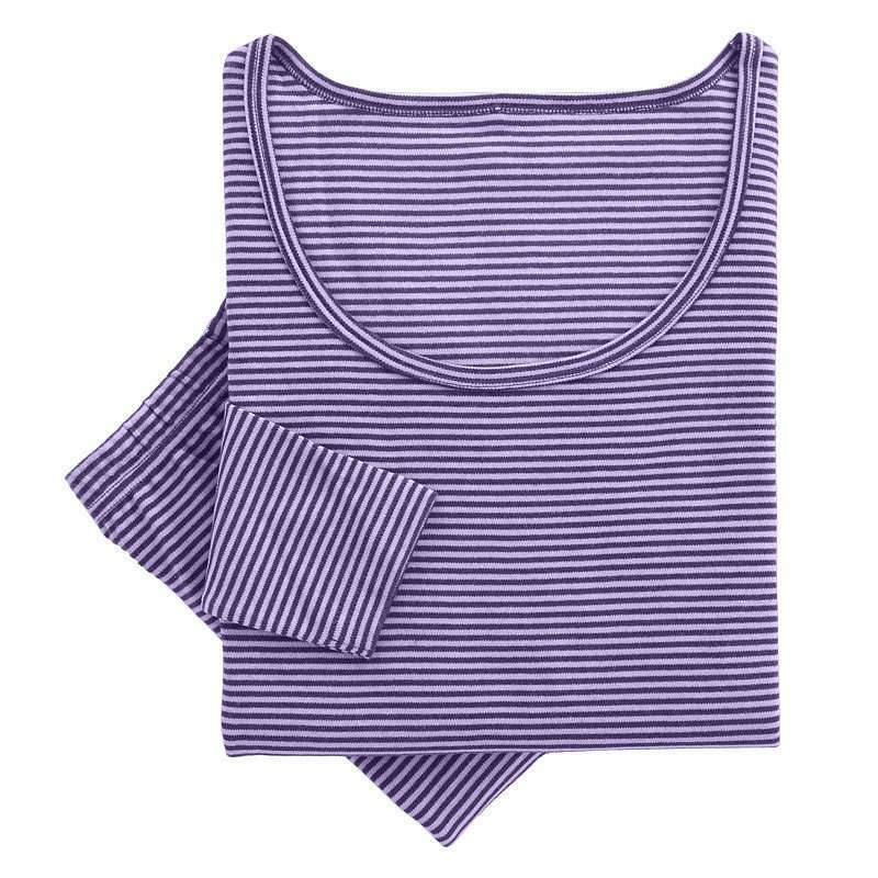 VANCL凡客诚品 女士[MO]加厚棉氨磨毛条纹圆领内衣套装（女款）30840紫色条纹XL