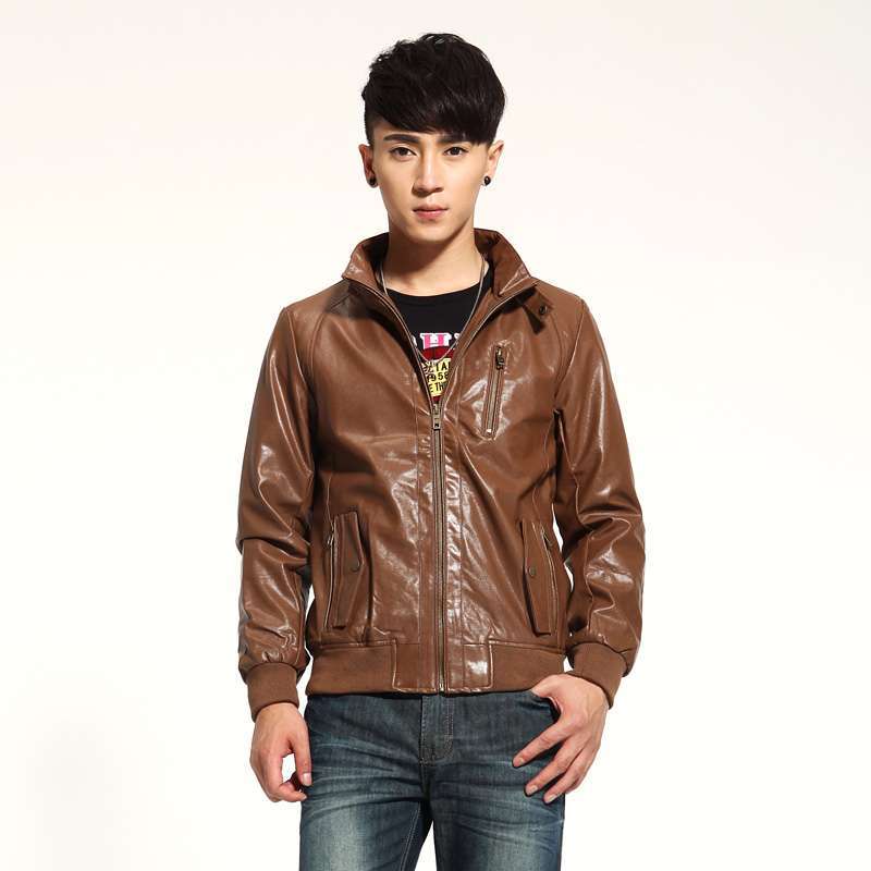 唐狮 男式 男PU仿皮夹克外套112111052302(棕色XL