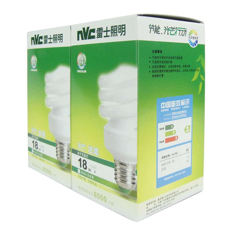 雷士照明 节能灯YPZ220-18W-螺旋-E27-6500K(白光)(2支装)