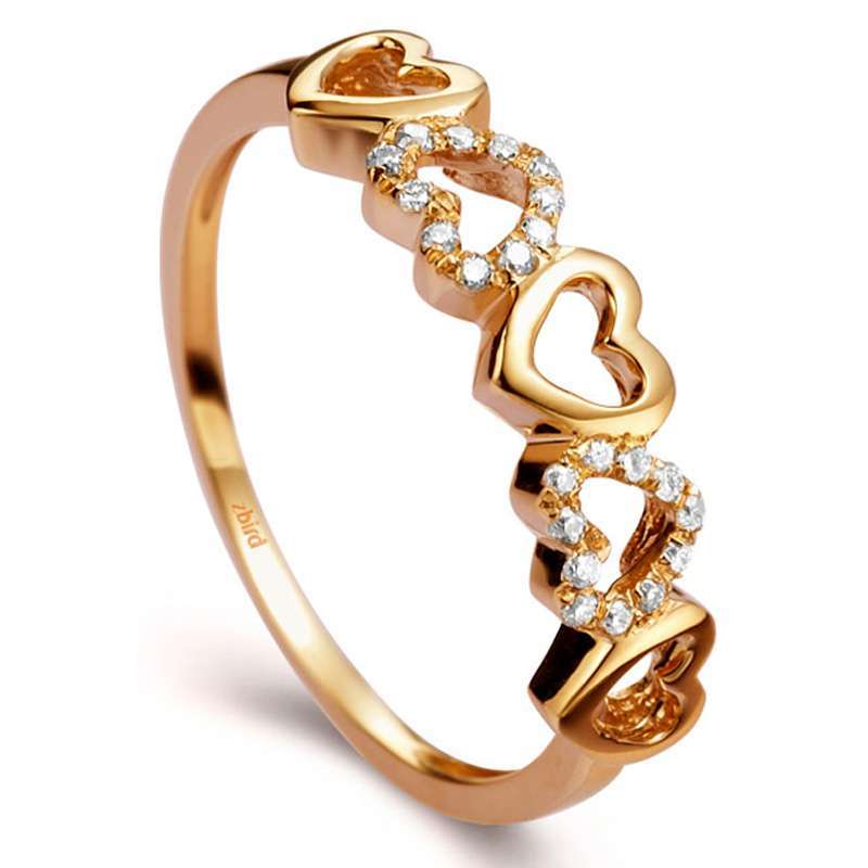 钻石小鸟zbird-璀璨心环 黄18k金钻石女戒rdi99高清实拍图