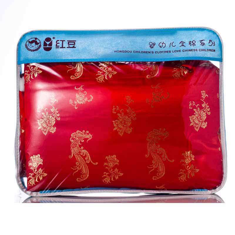红豆缎面加棉婴儿富贵凤披风斗篷